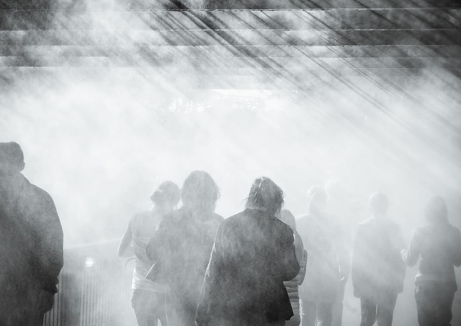people, rain, water, walking, back, silhouette, mood, cinematic HD wallpaper