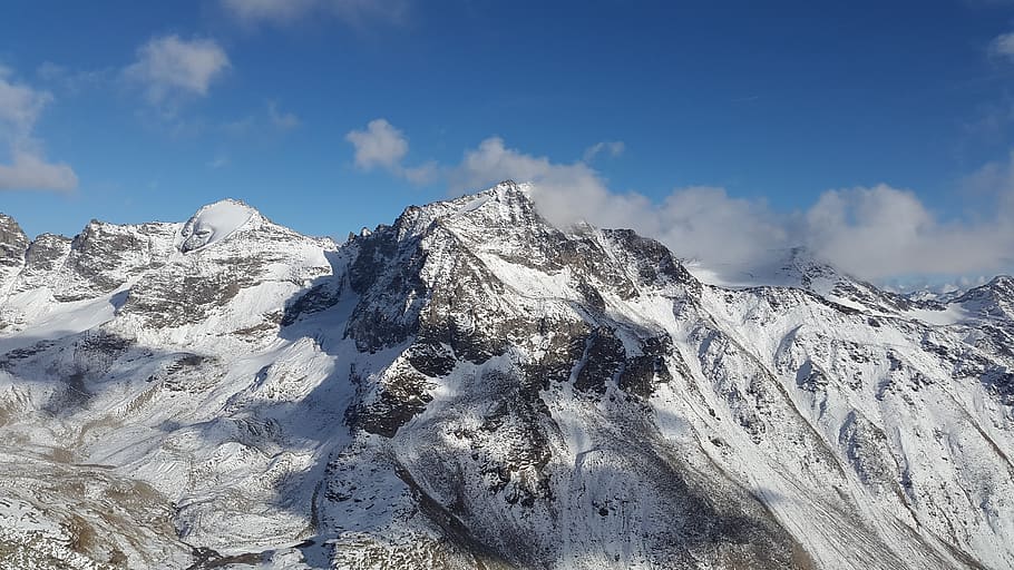 Snow-covered Mountain Under Blue Sky, altitude, cold, landscape HD wallpaper