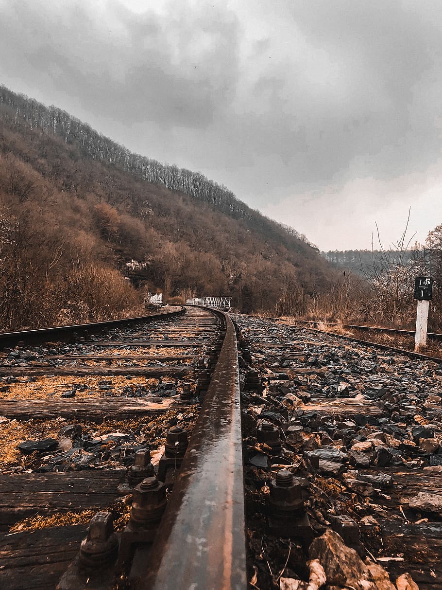 train rails, rail transportation, railroad track, nature, sky HD wallpaper