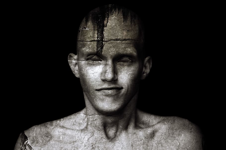 stone, man, headshot, portrait, black background, one person HD wallpaper