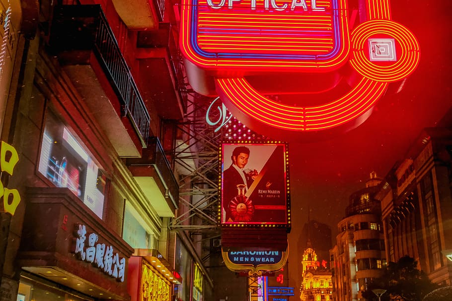 china, shanghai, lights, night, show, communication, text, sign HD wallpaper