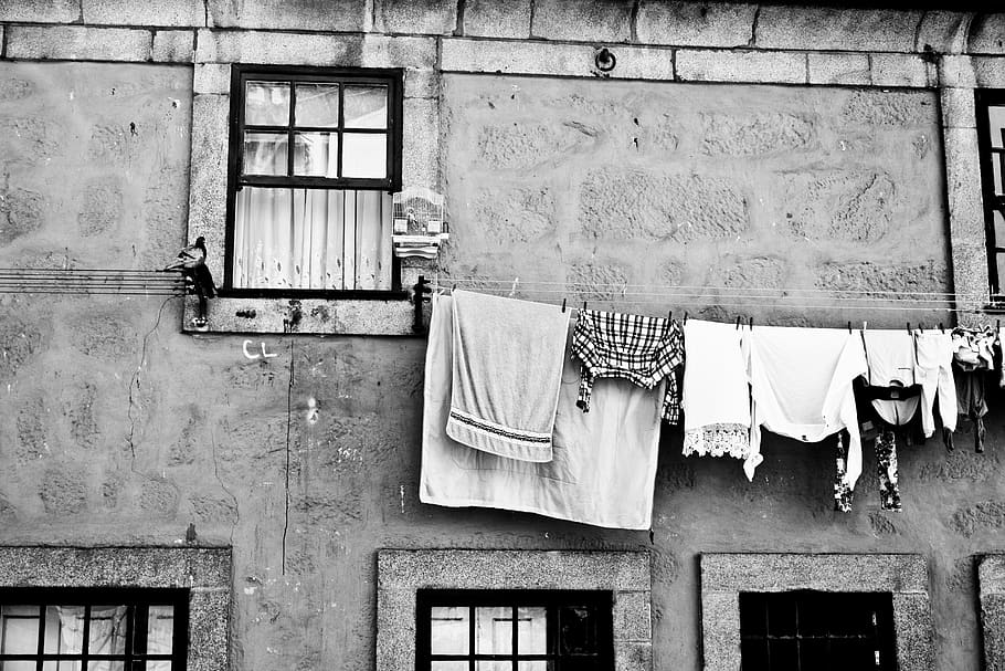 portugal, porto, dove, washing, clothes, house, laundry line, HD wallpaper