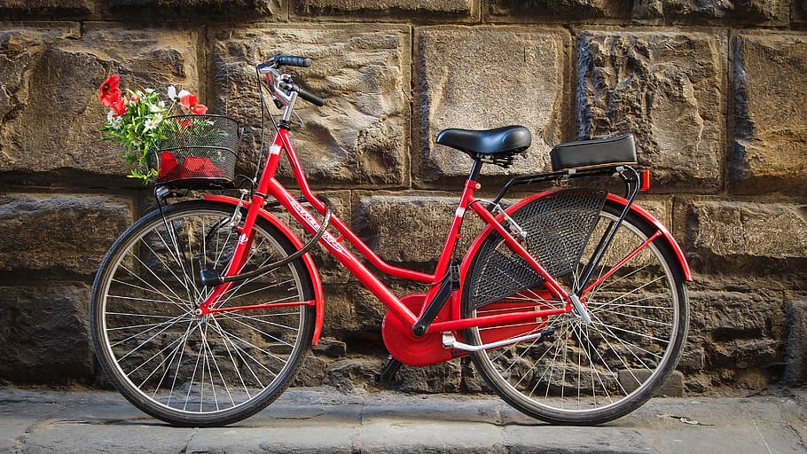italy, metropolitan city of florence, red, stone, bike, basket, HD wallpaper