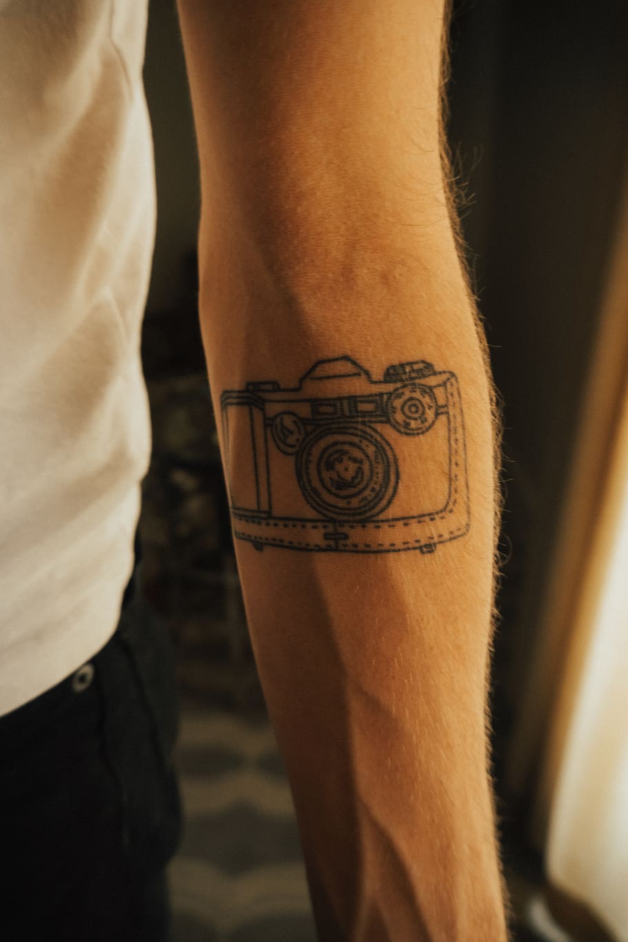 HD wallpaper: camera, tattoo, warm, moody, dark, ink, vintage cmaera, guy |  Wallpaper Flare