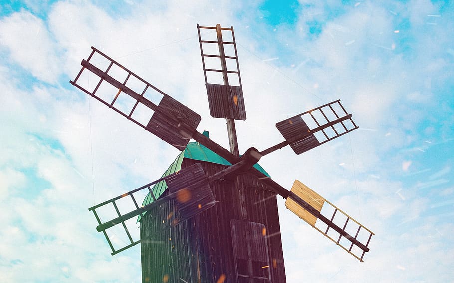 object, cloud, blue, background, windmill, blade, circle, meadow HD wallpaper