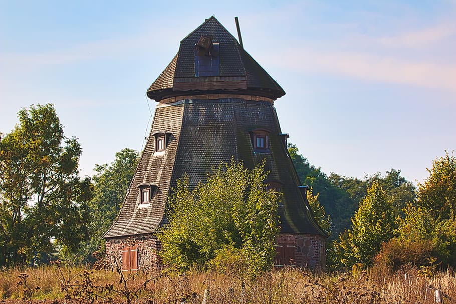 windmill, lost place, old, forget, decay, ruin, abandoned, dirty HD wallpaper