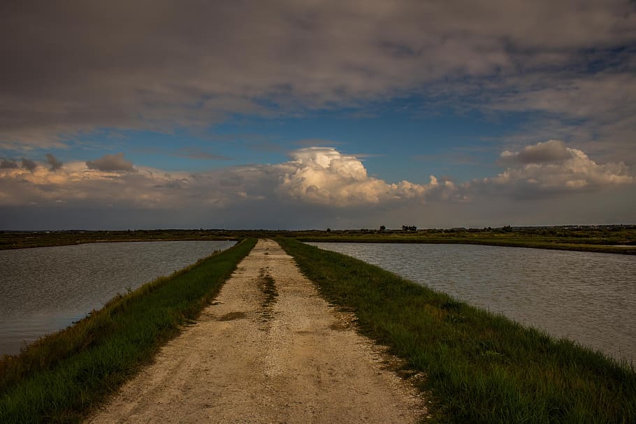 road, sky, cloud, water, landscape, nature, horizon, field HD wallpaper