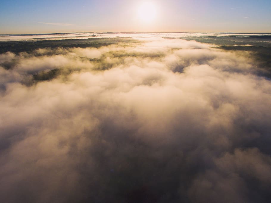 clouds, sky, aerial sun, summer, fog, peak, summit, travel HD wallpaper