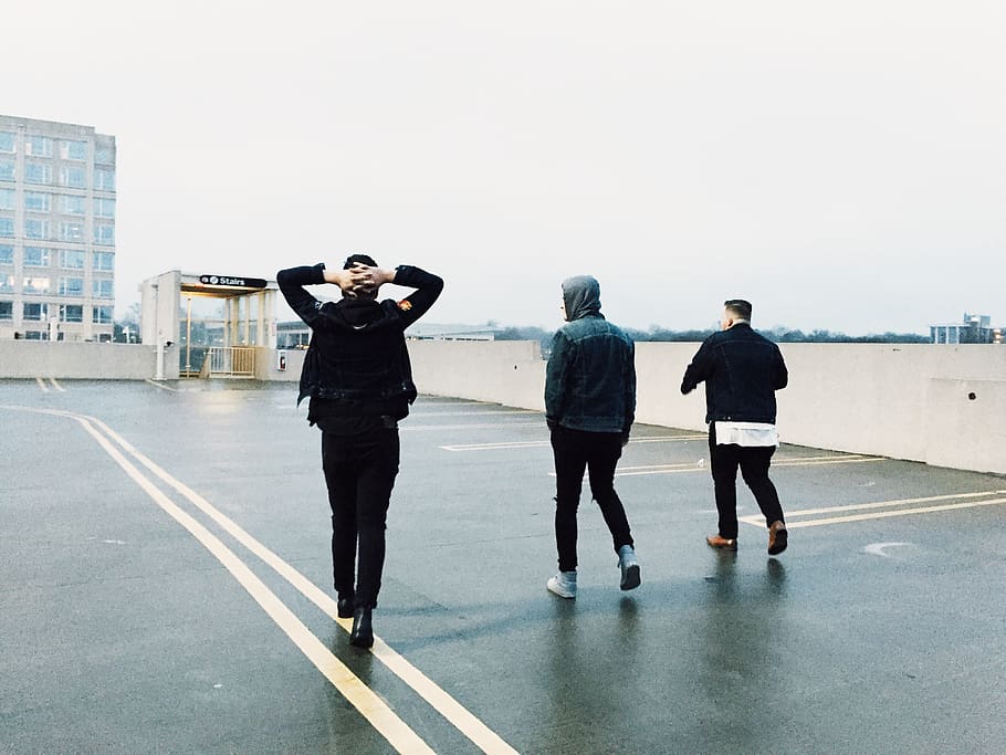 guy, boy, black, gray, rain, road, tribe, friend, hangout, group HD wallpaper
