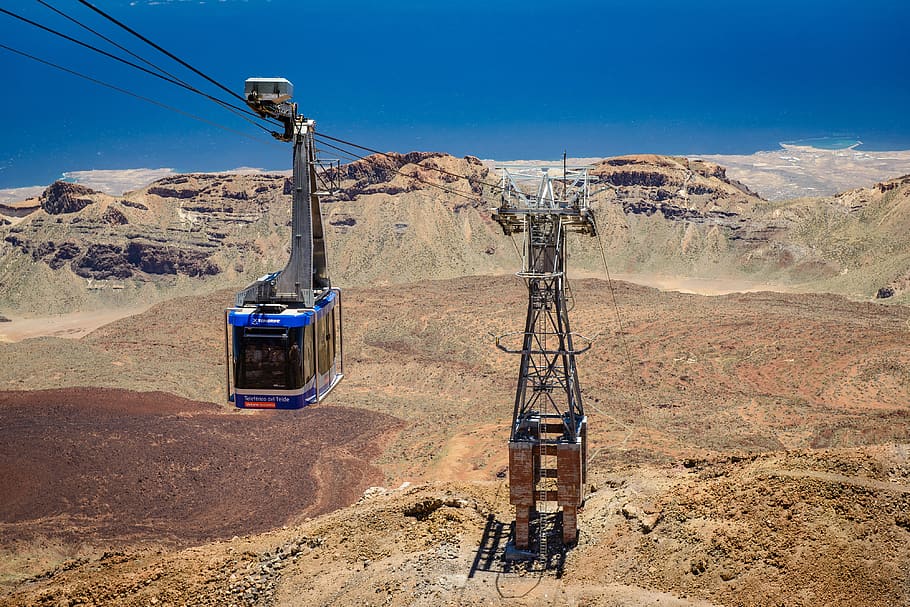 blue cable car during daytime, land, sky, nature, mountain, landscape HD wallpaper