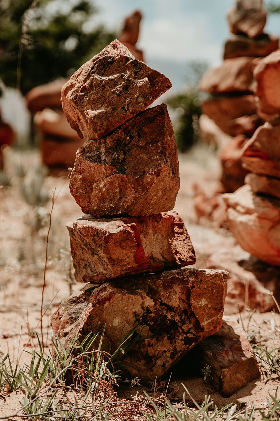 brown cairn, rock, rubble, brick, ground, rust, bread, food, walkway HD wallpaper
