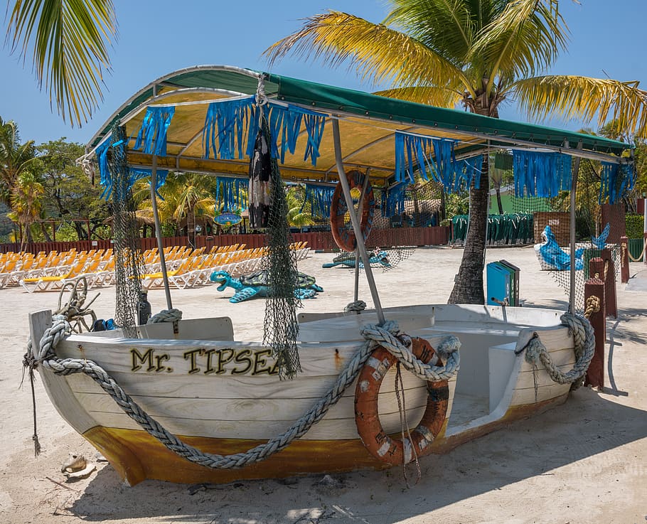 mahogany bay, boat, structure, caribbean, honduras, vacation HD wallpaper