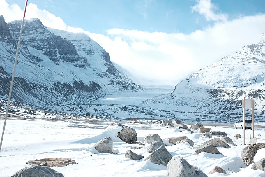 canada, athabasca glacier, rock, mountain, snow, mountian, ice, HD wallpaper