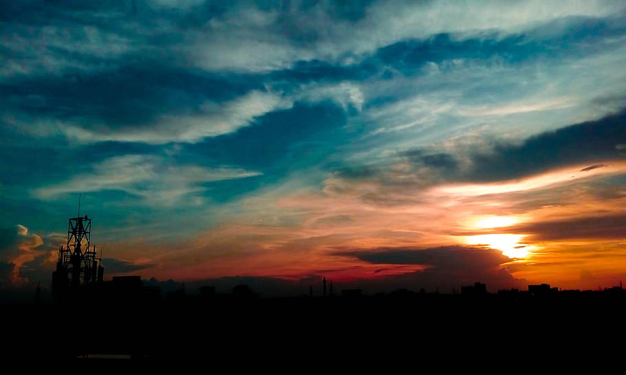 sunset, dawn, sky, cloud - sky, silhouette, nature, scenics - nature HD wallpaper
