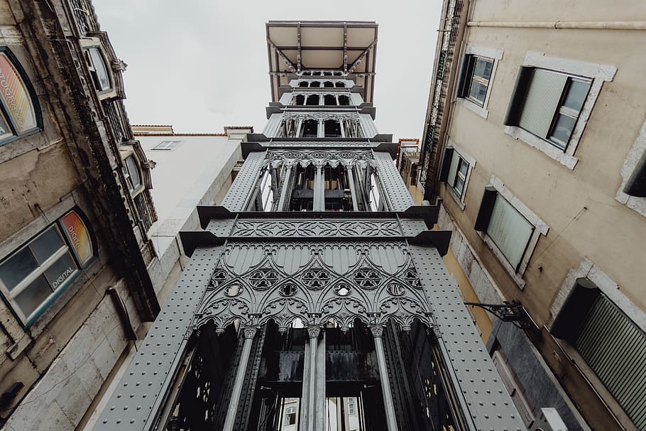 View of the historic elevator of Lisbon in Portugal, lift, santa justa lift, HD wallpaper