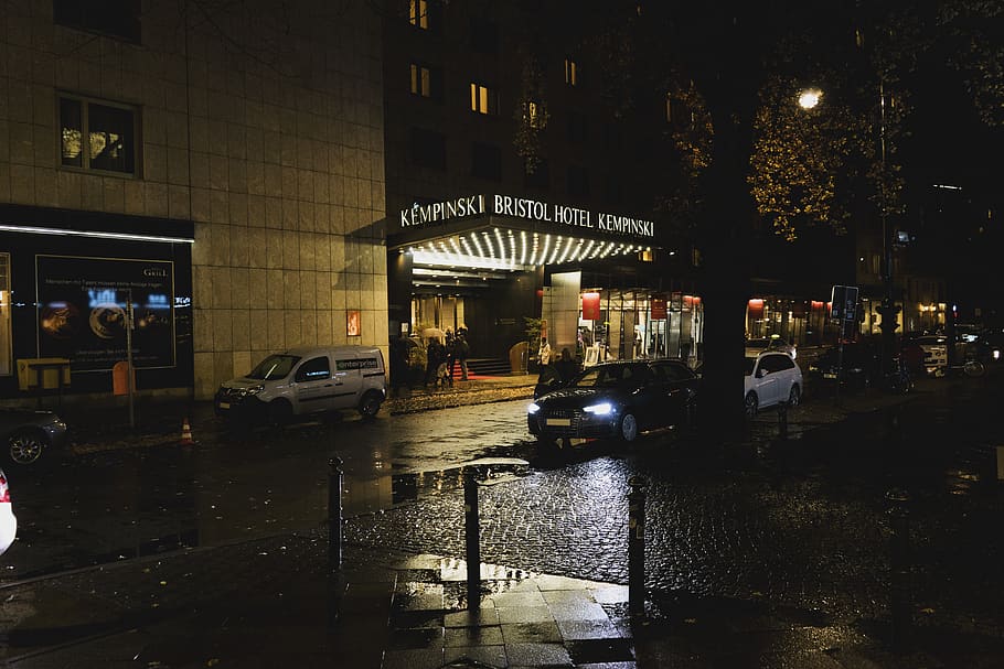 berlin, germany, kurfürstendamm, light, time, hotel, trees HD wallpaper