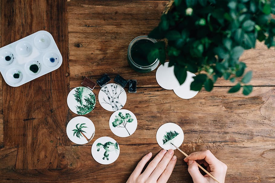 green leafed plant, table, human hand, human body part, wood - material HD wallpaper