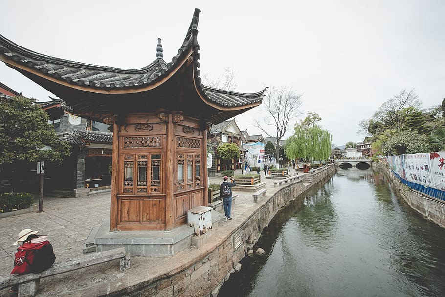 building, architecture, person, human, water, outdoors, temple HD wallpaper