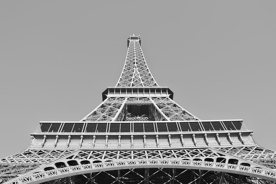eiffel tower, eiffel tower monument historic, paris, black and white photo
