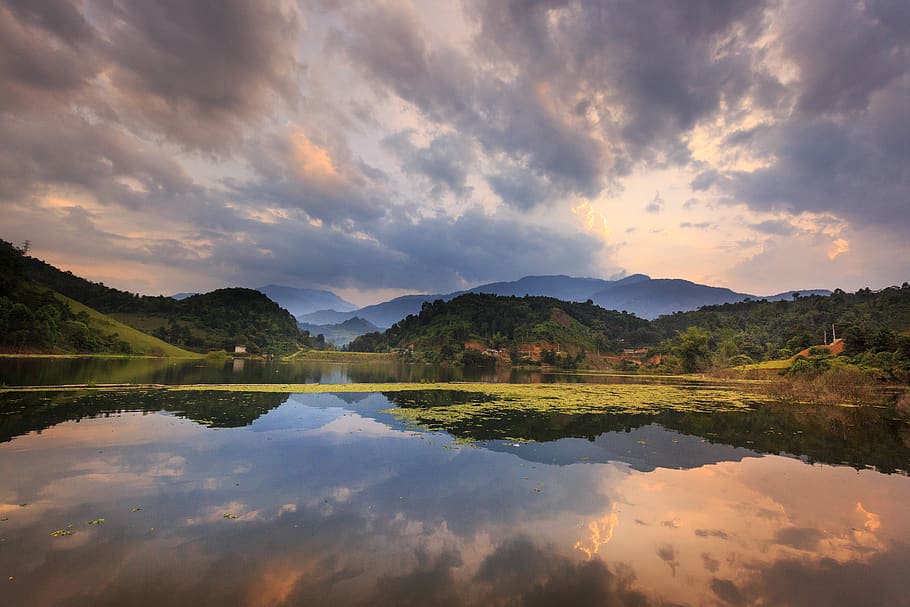 Scenic View Of Mountains During Dawn, blue sky, clouds, cloudy HD wallpaper