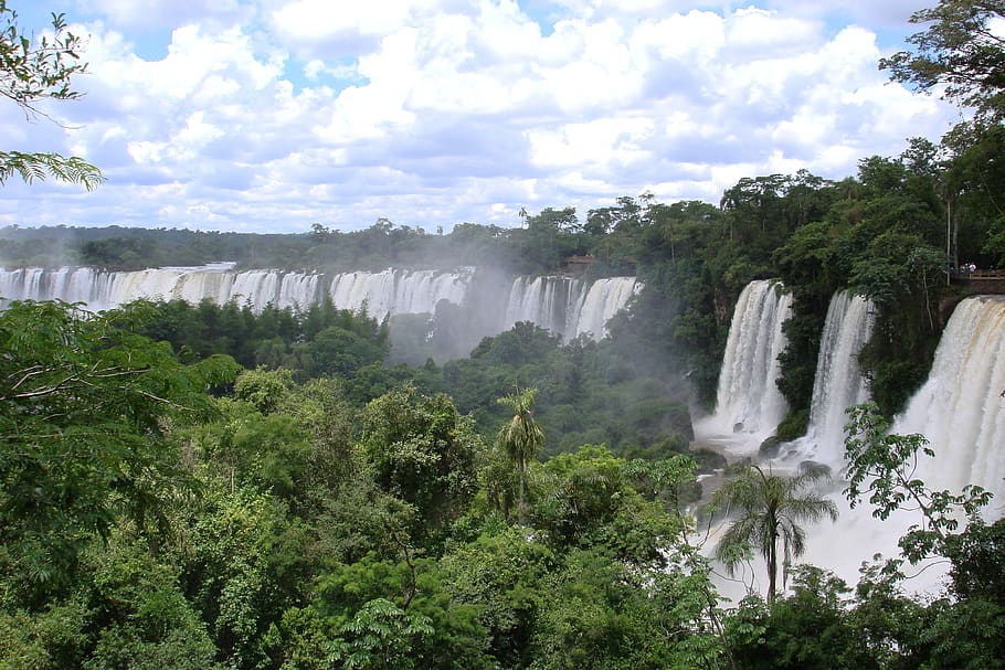 iguassu, brazil, waterfall, nature, spray, argentina, river