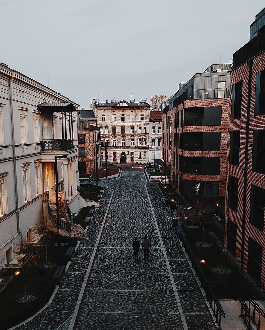 two persons walking on road, path, walkway, human, sidewalk, pavement HD wallpaper