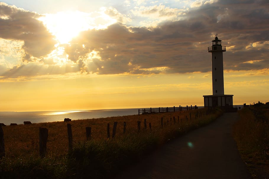 Lighthouse Near Ocean during Golden Hour, architecture, beach HD wallpaper