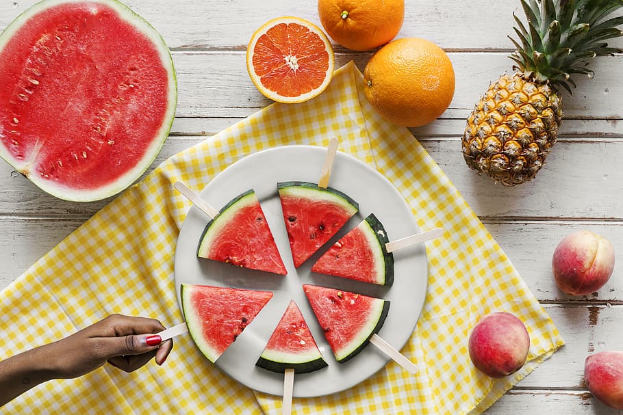 Watermelon Popsicle On Plate, antioxidant, cloth, delicious, flatlay HD wallpaper