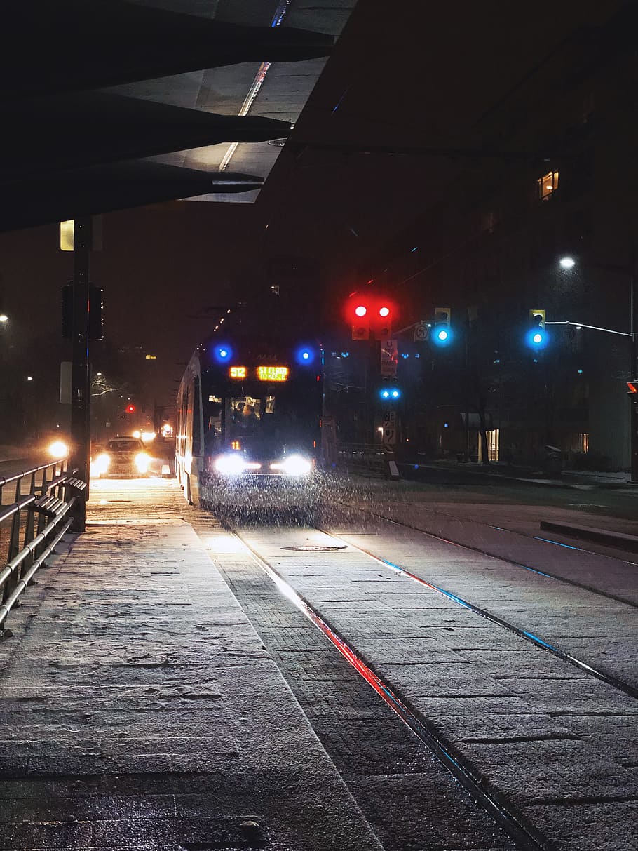 train traveling during nighttime, path, walkway, transportation HD wallpaper