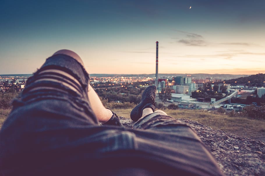 Young Man Chilling and Enjoying Evening Cityscape View, boy, chill out