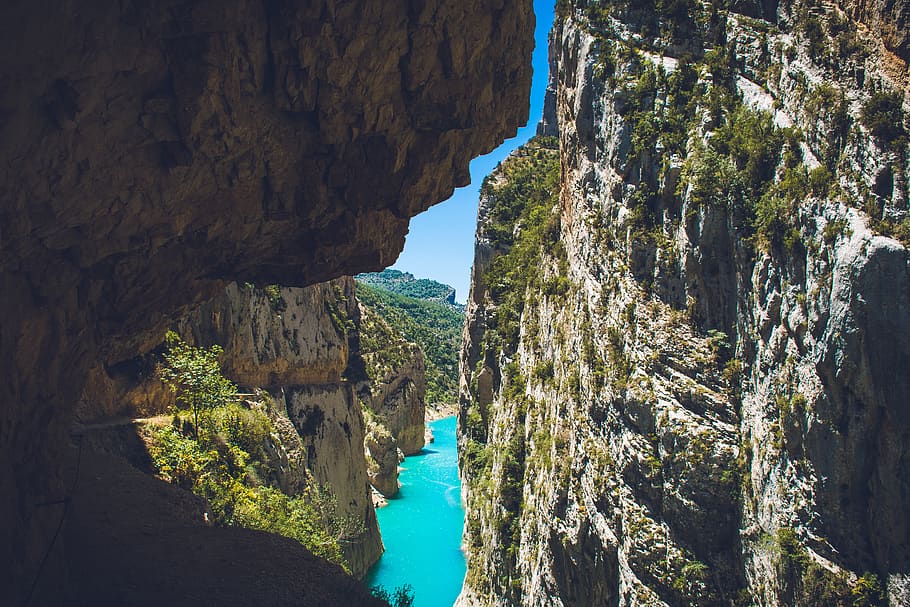 Mountain View, adventure, cave, cliff, congost, daylight, geology HD wallpaper