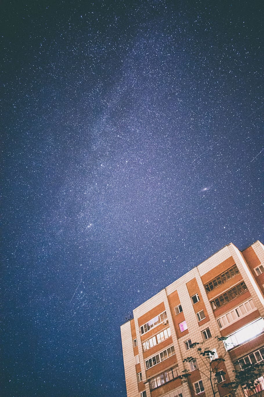 low angle photo of brown building under starry night, night sky, HD wallpaper