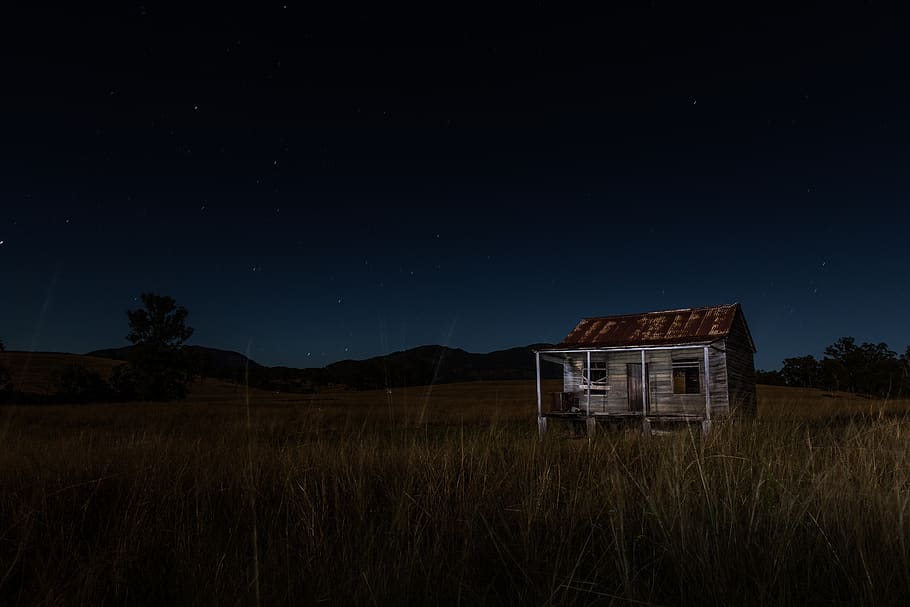dark, night, sky, star, grass, tree, highland, mountain, nature HD wallpaper