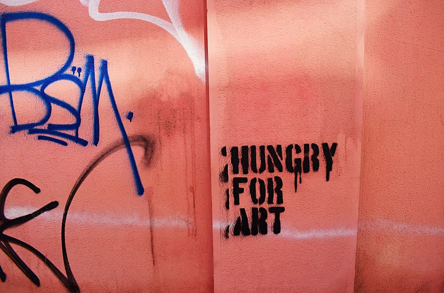 orange and black hungry for art graffiti, wall, message, inspiration HD wallpaper
