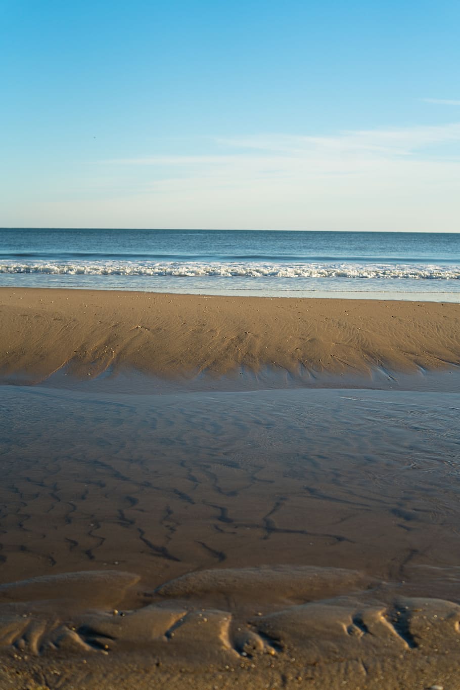 beach, sand, ocean, waves, land, sea, sky, water, horizon, horizon over water HD wallpaper
