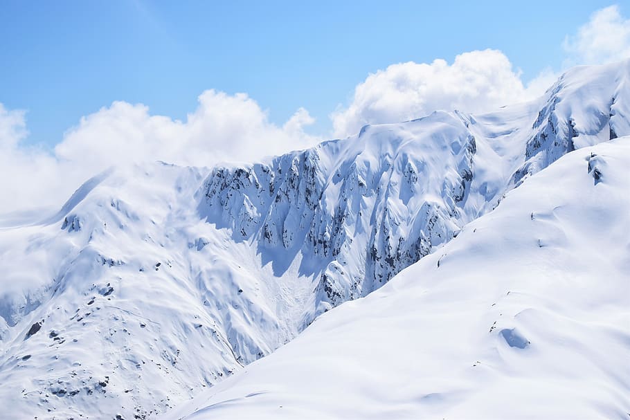 Snow Mountain Under Cloudy Sky, adventure, cliff, climb, clouds HD wallpaper