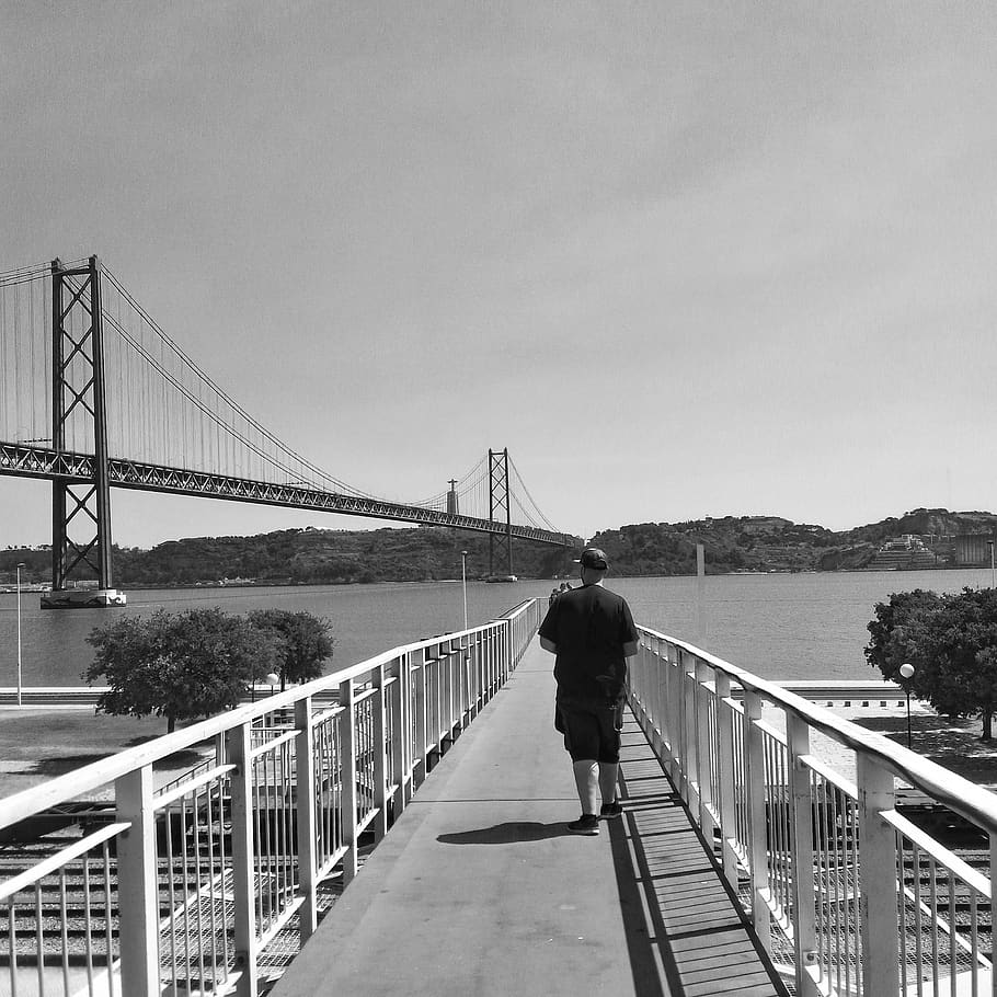 portugal, lisboa, ponte 25 de abril, square, instagram, black and white, HD wallpaper