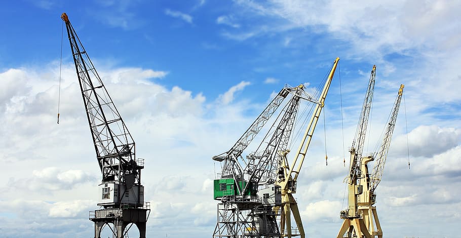 Crane during Daytime, clouds, cranes, industry, sky, crane - construction machinery HD wallpaper