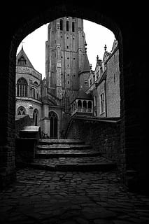 walkway, path, tower, building, architecture, flagstone, belgium HD wallpaper
