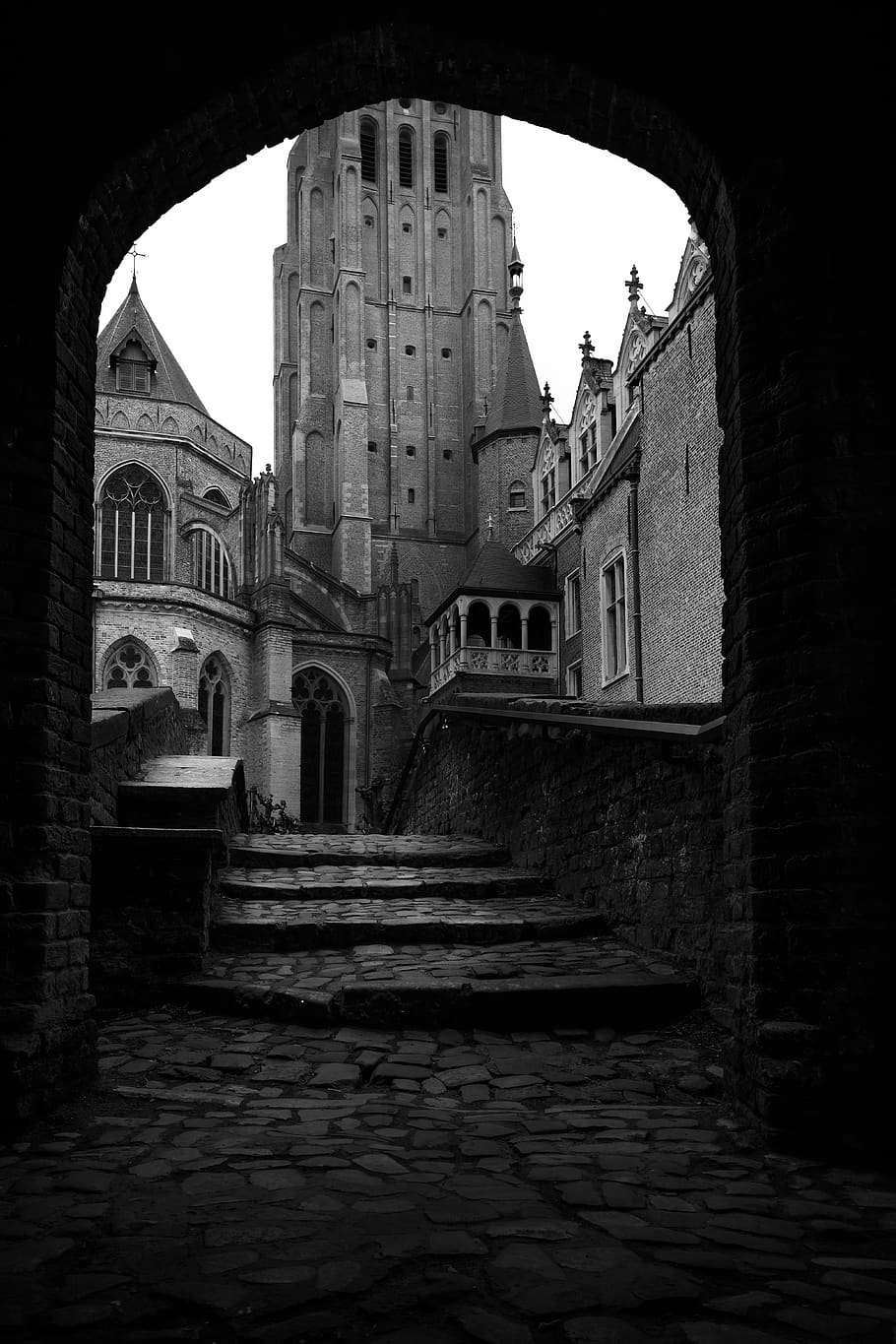 walkway, path, tower, building, architecture, flagstone, belgium HD wallpaper