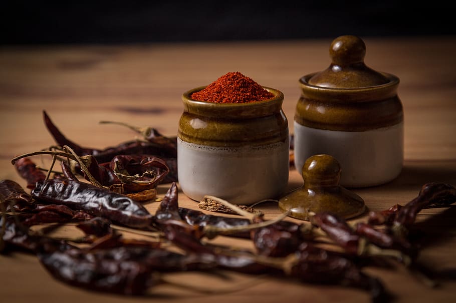 Selective-focus Photograph of Chili Powder, herb, pepper, selective focus HD wallpaper