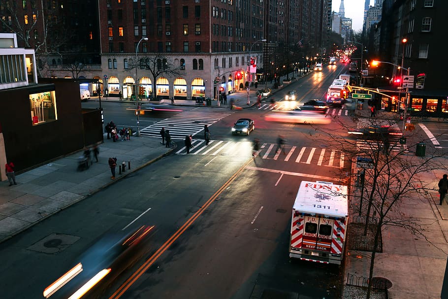 road, intersection, vehicle, automobile, transportation, car HD wallpaper