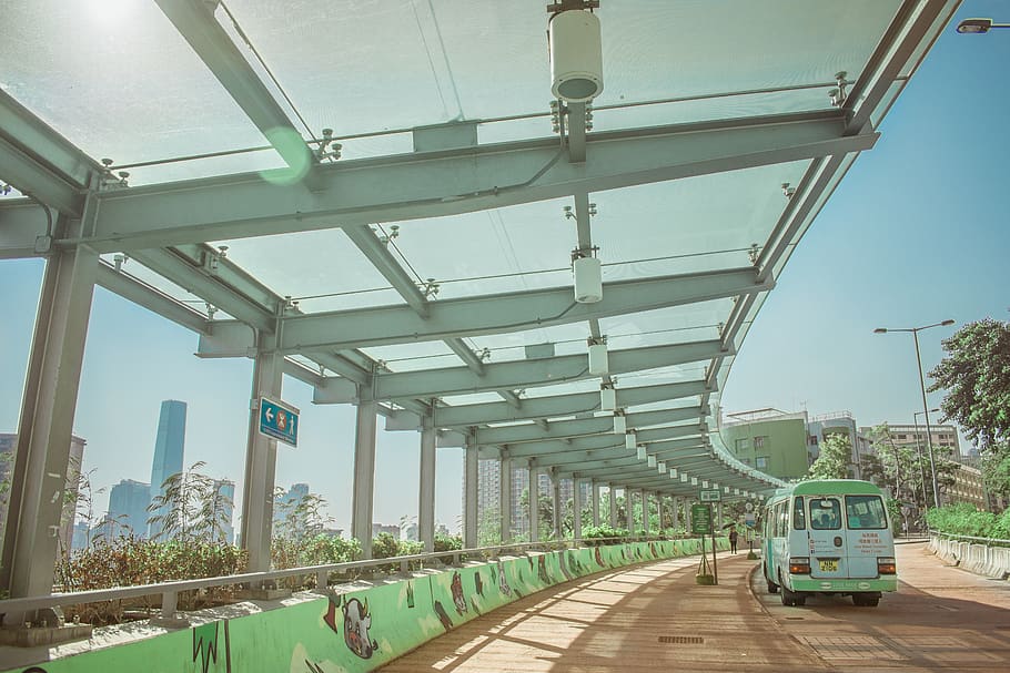 white vehicle, terminal, path, train, transportation, person HD wallpaper