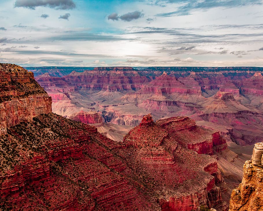 landscape, grand canyon, nature, blue sky.clouds, vista, red, HD wallpaper