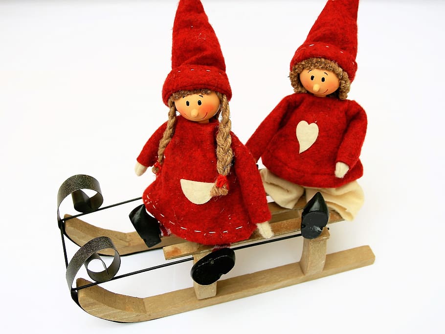imp, para, dwarves, dolls, sled, winter, gift, cheerful, toy HD wallpaper