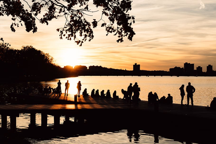 boston, united states, charles river esplanade, sunset, silhouette