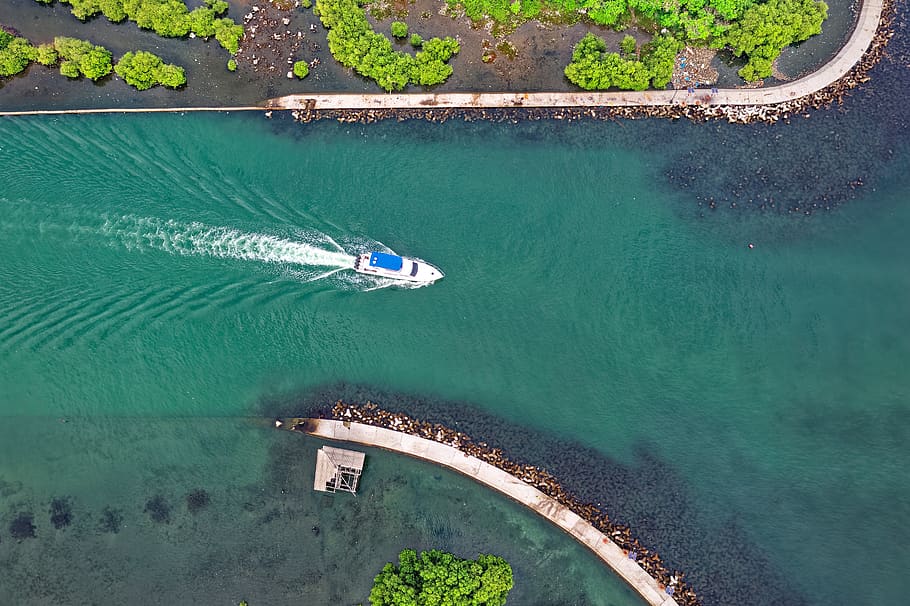 Aerial View Photography Of Boat, aerial shot, bird's eye view