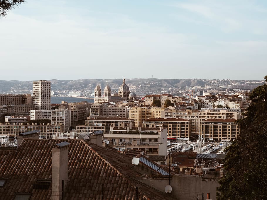 Aerial View of Brown Concrete Buildings, architecture, chimneys HD wallpaper