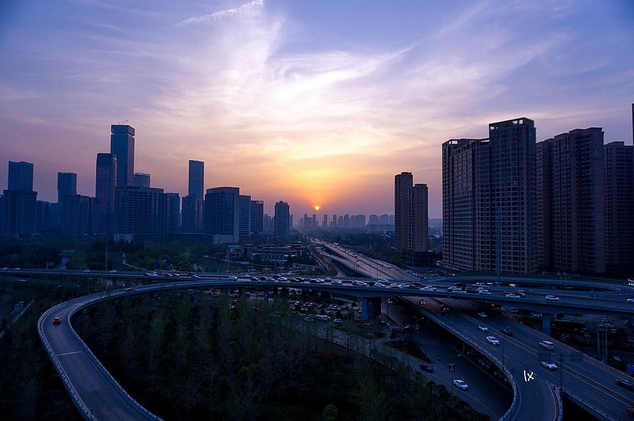 road, way, highway, overpass, urban, metropolis, building, city HD wallpaper