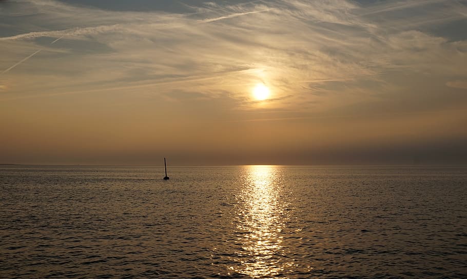 sunset, dawn, waters, sea, north sea, nordfriesland, north beach HD wallpaper